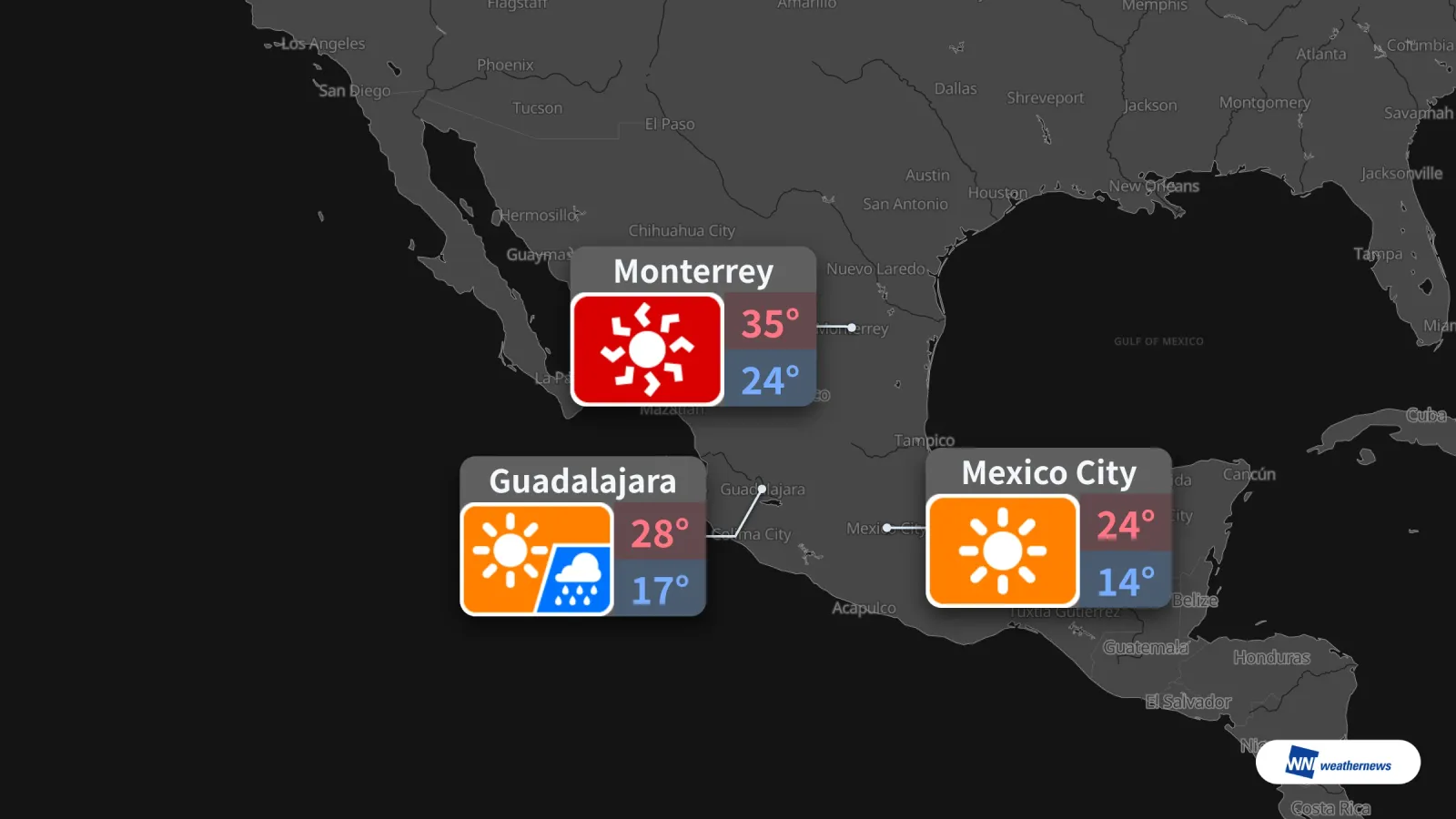 Prévisions de demain : CDMX, Guadalajara et Monterrey
