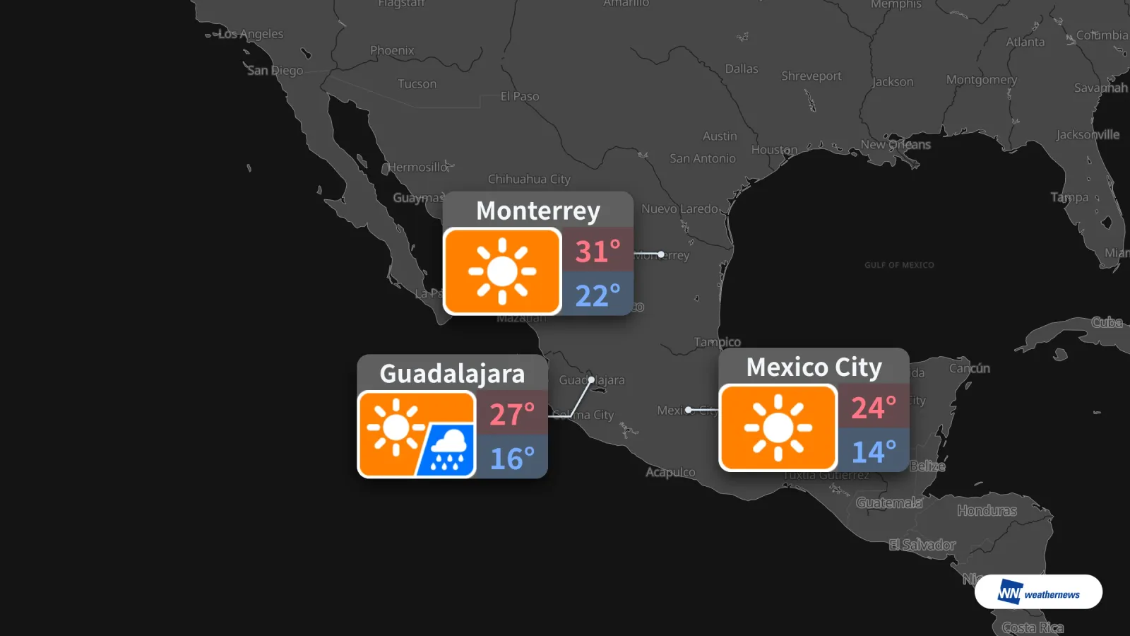 明日、9月23日（水）の天気：メキシコシティ、グアダラハラ、モンテレイ