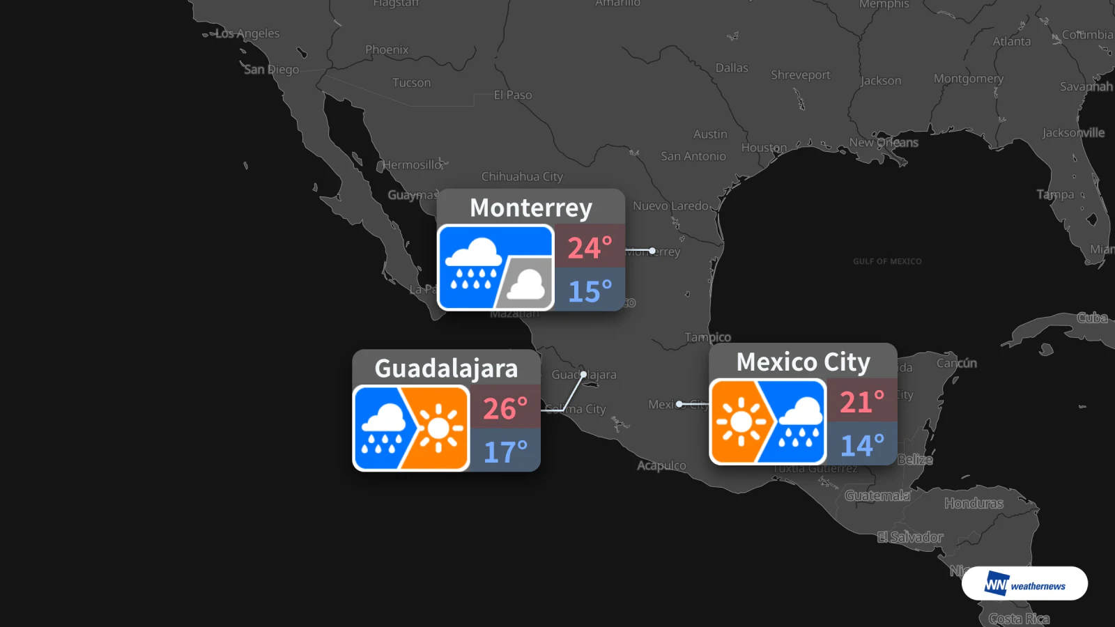 Demain, vendredi 16 octobre : pluie à Mexico et Monterrey