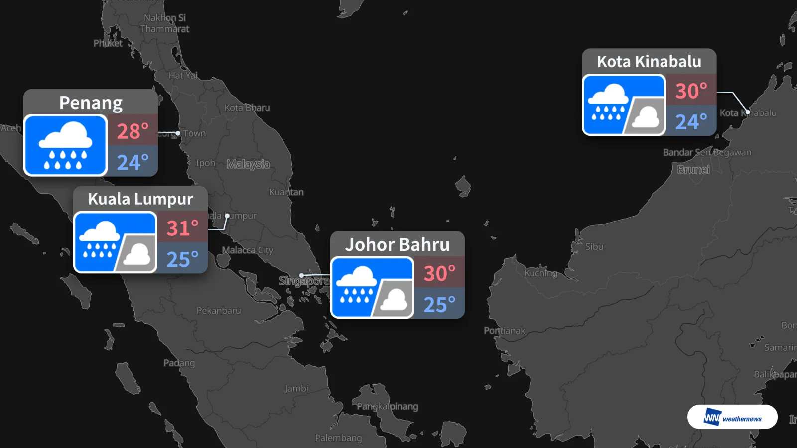 Thời tiết ngày mai: Mưa tại Kuala Lumpur, Penang, Johor Bahru và Kota Kinabalu