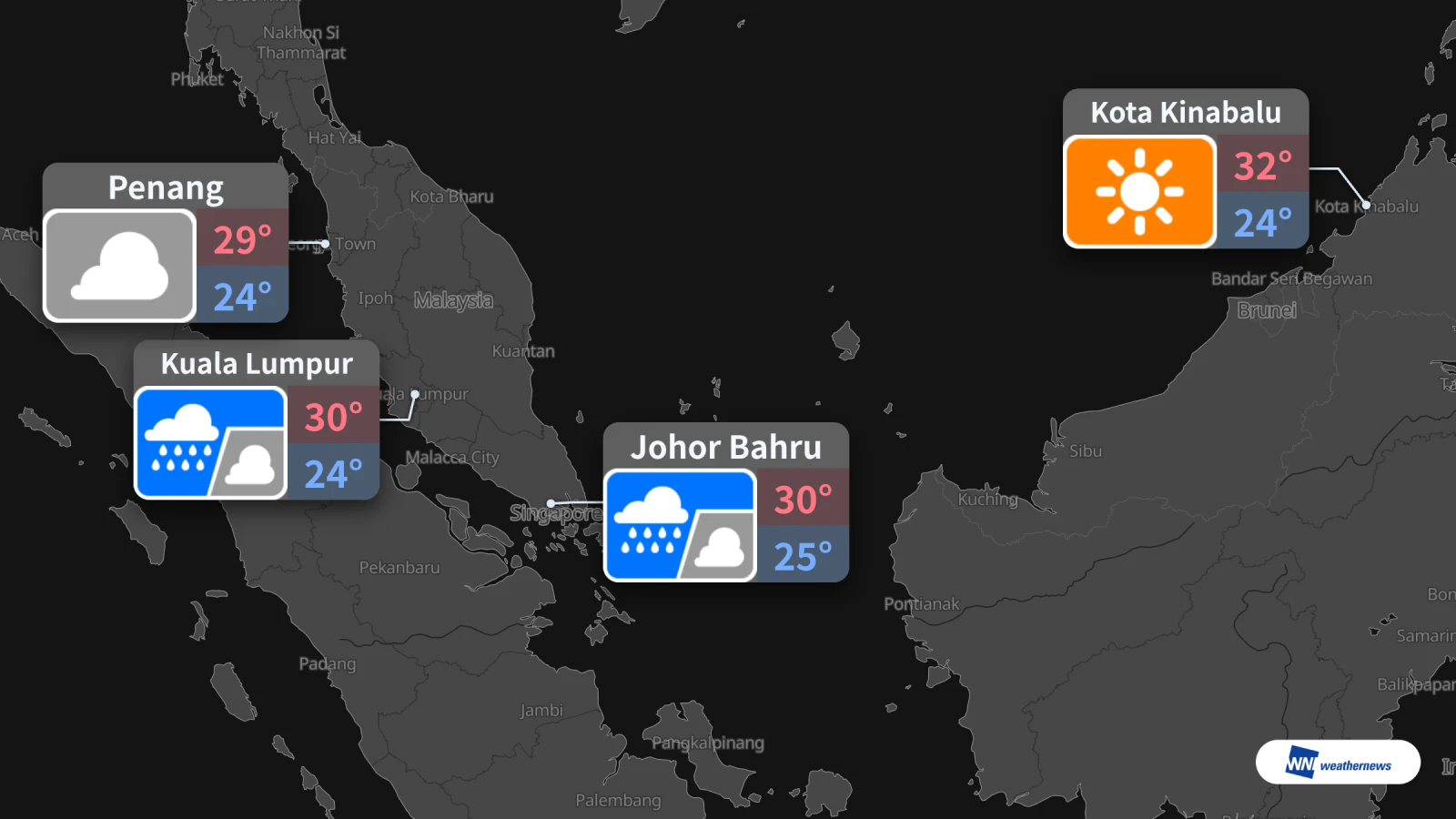 Demain, 28 octobre : pluie à Kuala Lumpur et Johor Bahru, soleil à Kota Kinabalu