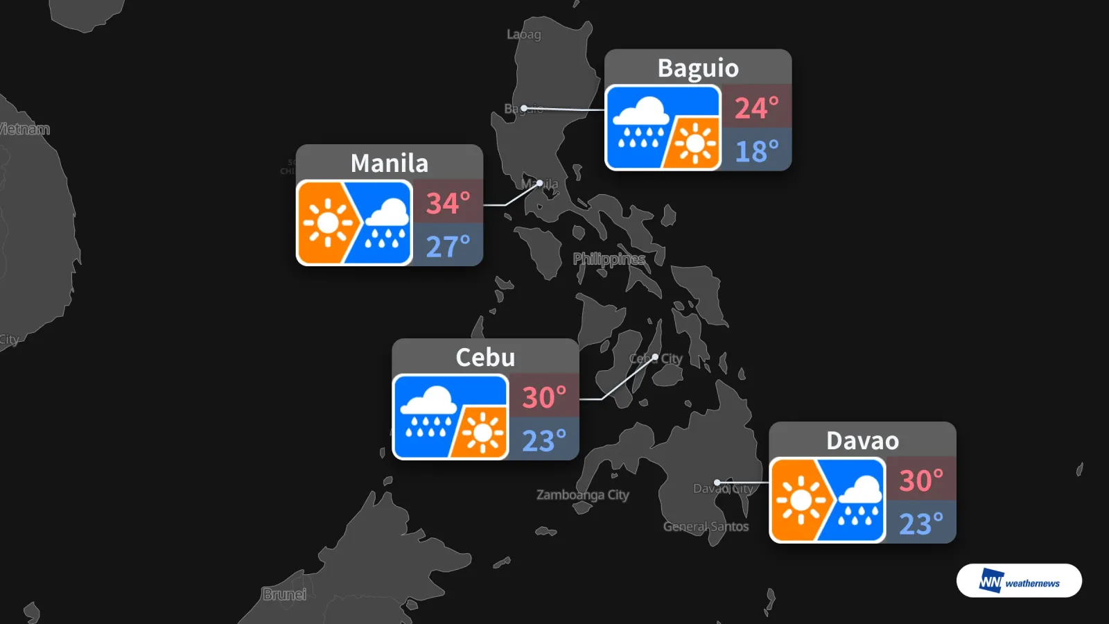 Demain : Pluie attendue à Manille, Cebu, Davao et Baguio