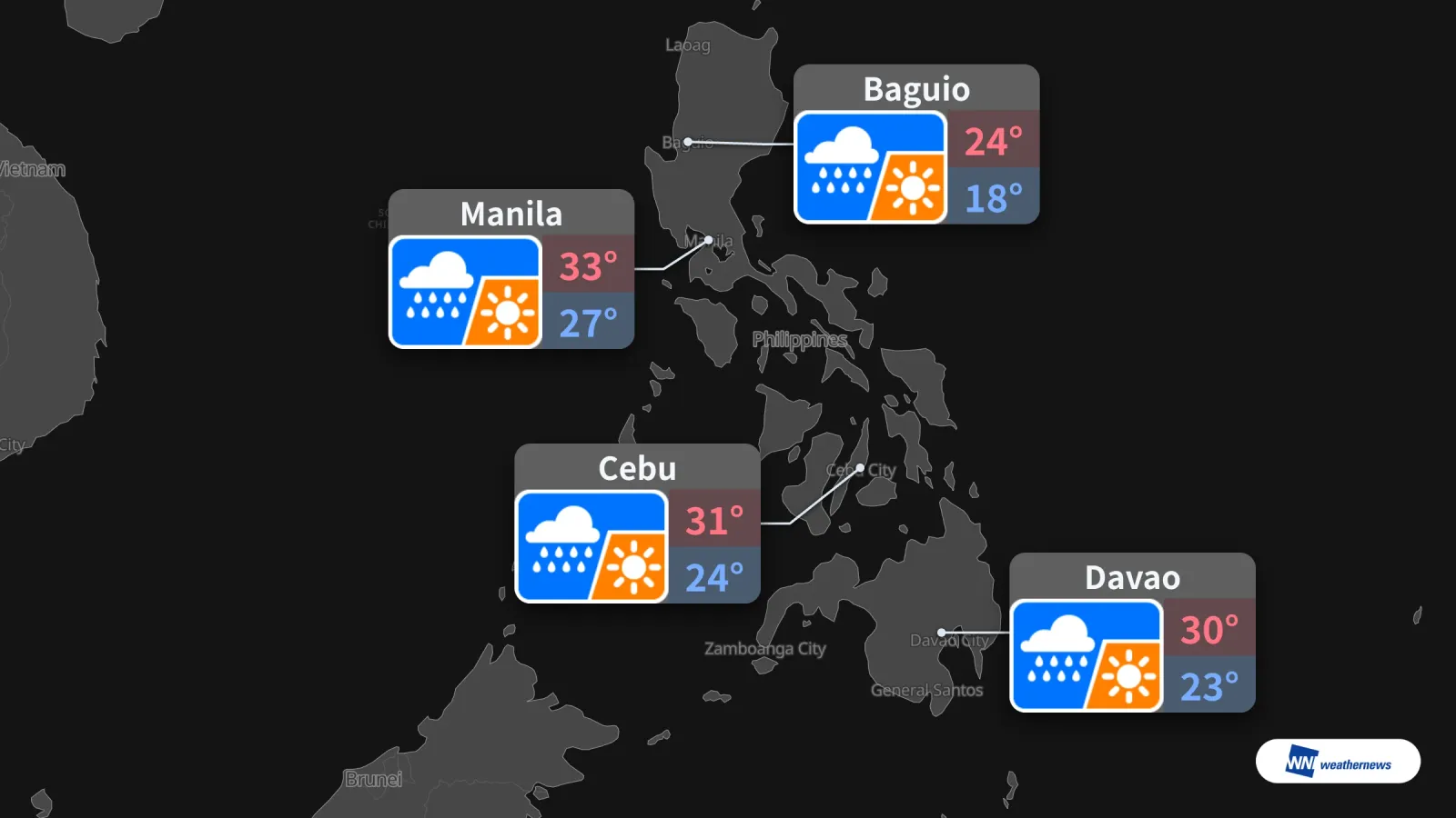 พรุ่งนี้ที่มะนิลา: พยากรณ์ฝน อุณหภูมิสูงสุด 33°C วันที่ 2 ต.ค.