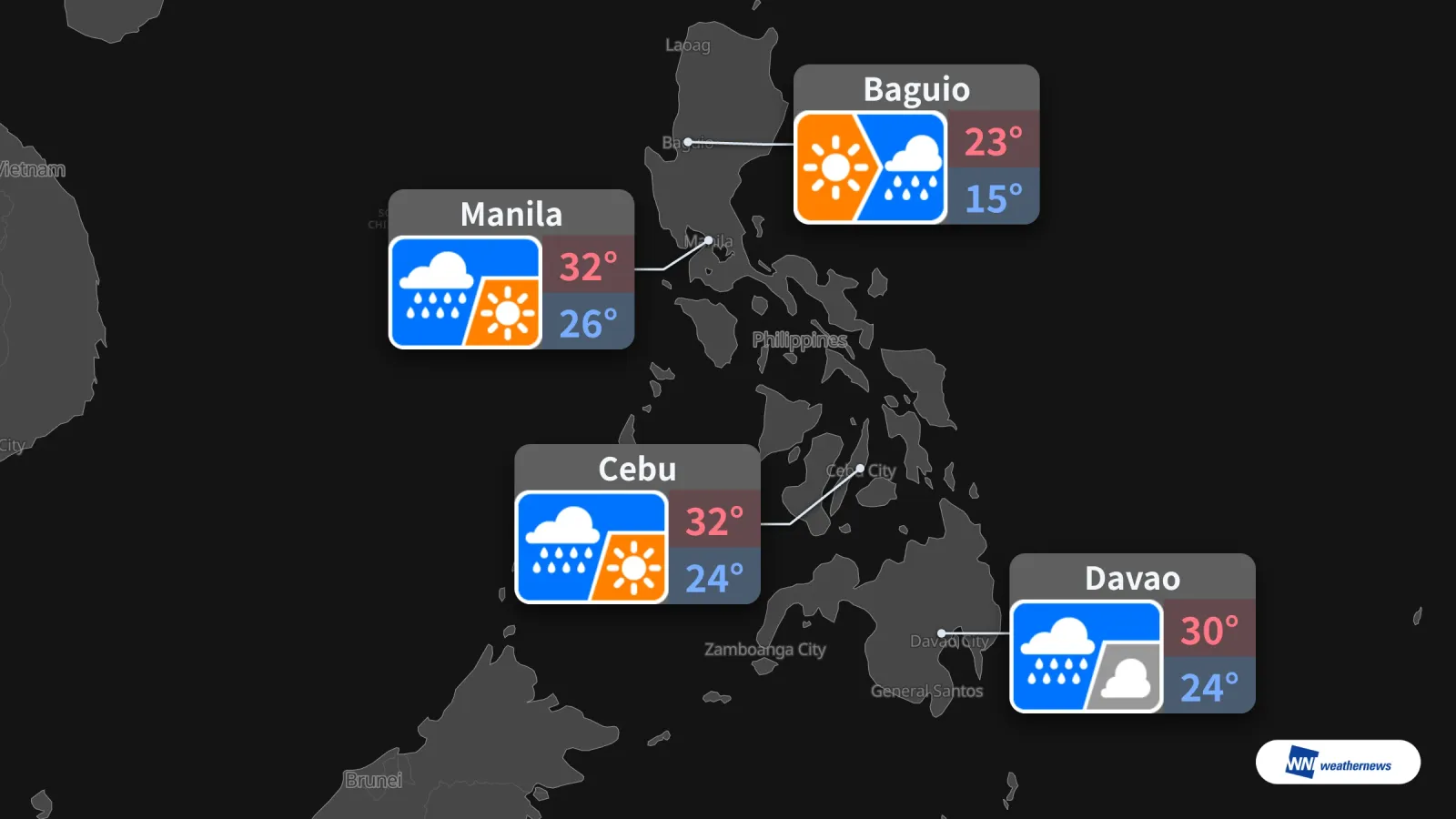 Demain, 6 octobre : des pluies prévues à Manille, Baguio, Cebu et Davao