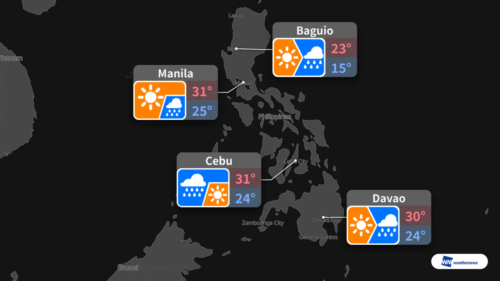 Demain, 8 octobre : averses probables à Manille, Baguio, Cebu et Davao
