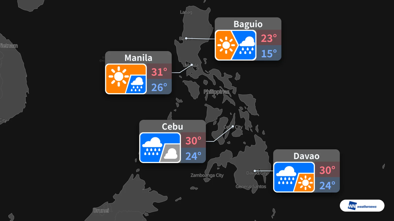 Demain, 10 octobre : risque de pluie à Manille, Cebu, Davao et Baguio