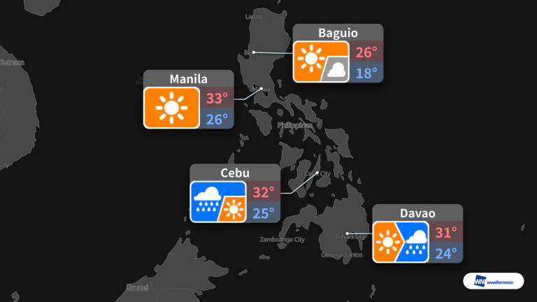 Tomorrow, Monday 19 October: Sunny Manila, Rain in Cebu and Davao