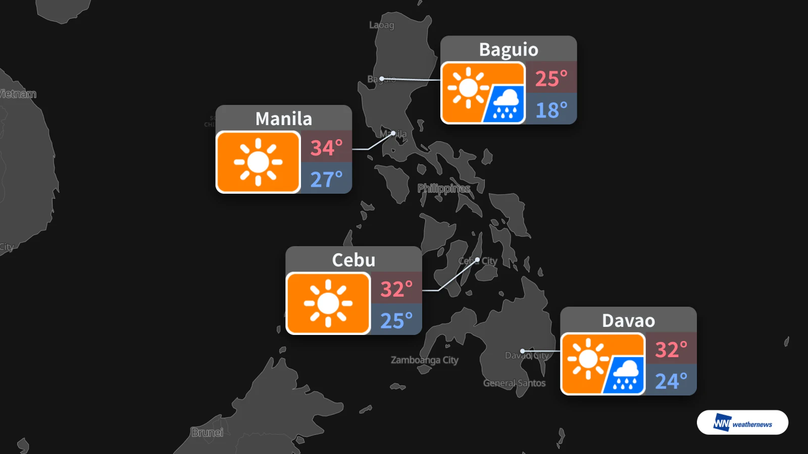 Demain, 20 octobre : soleil à Manille, pluie probable à Baguio