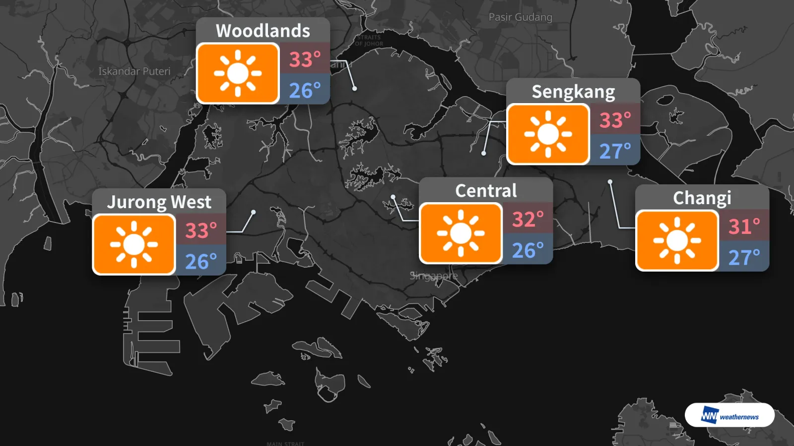 Temps ensoleillé et chaud à Singapour demain, mercredi 7 octobre