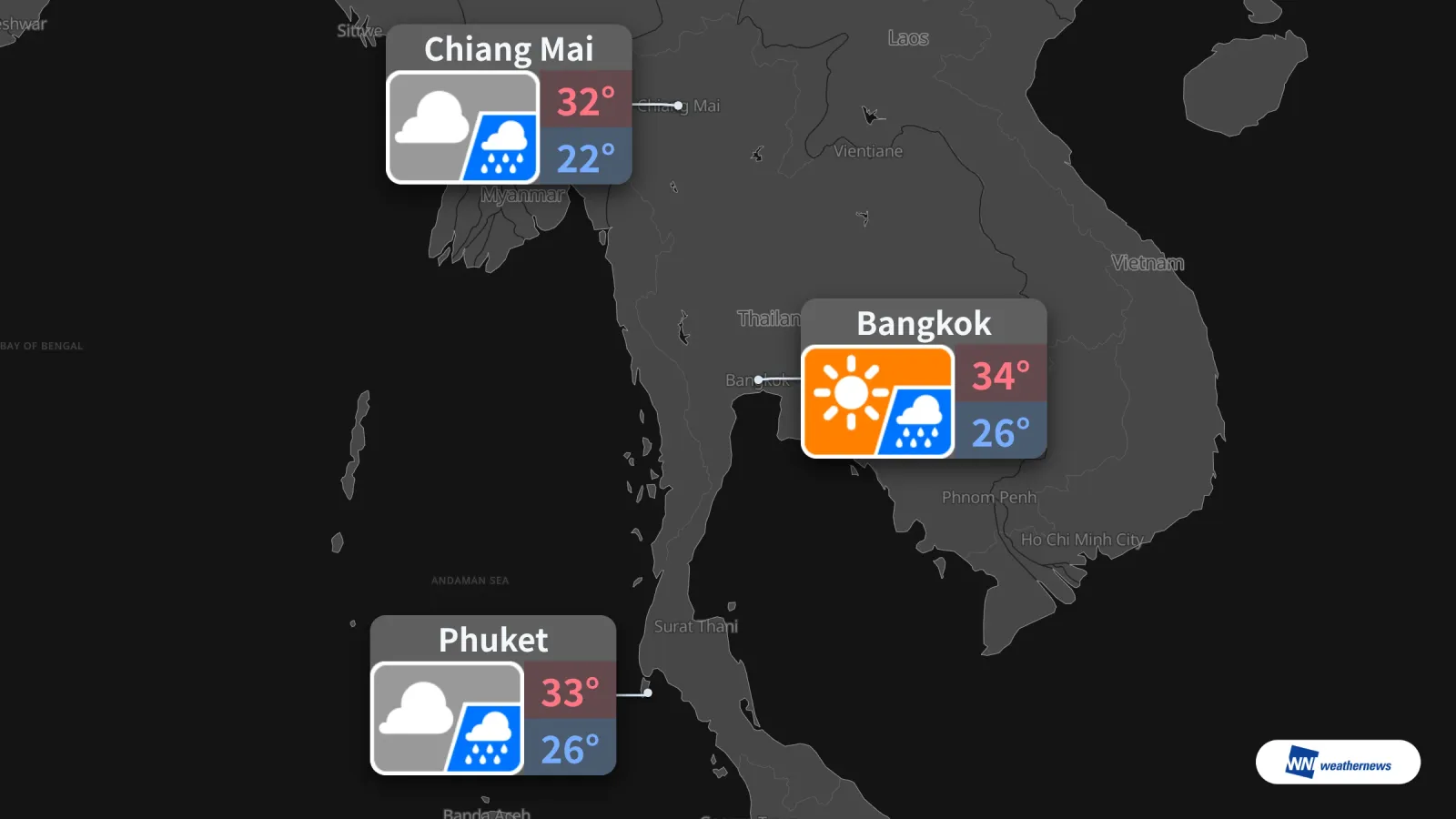 明日10月7日の天気予報　バンコク・チェンマイ・プーケットで雨の可能性