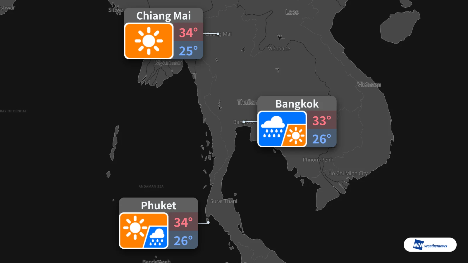 Météo de demain, 17 octobre : pluie à Bangkok, soleil à Chiang Mai, averses à Phuket