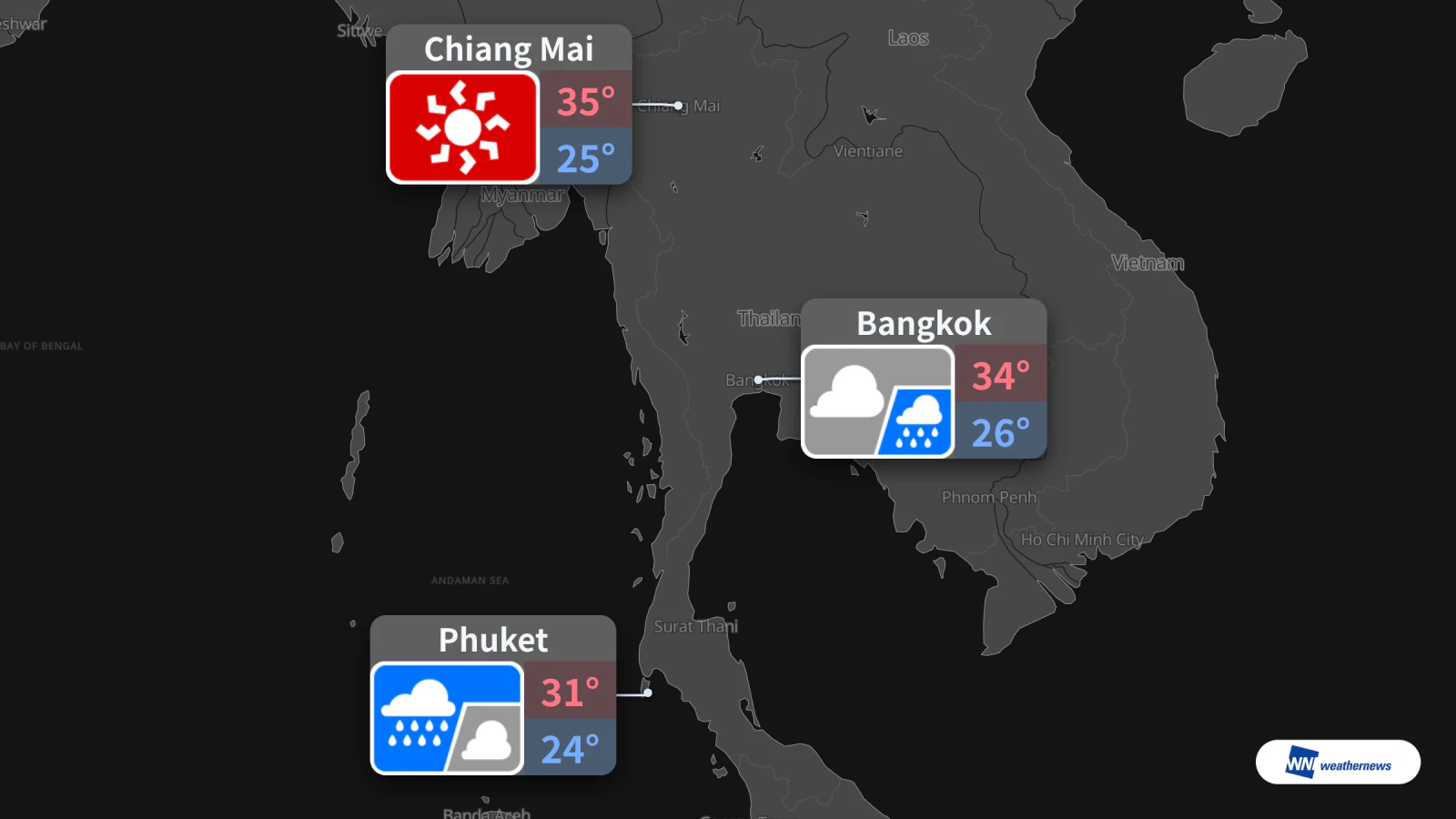 Météo de demain, 20 octobre : pluies intermittentes à Bangkok, forte chaleur à Chiang Mai et pluie à Phuket