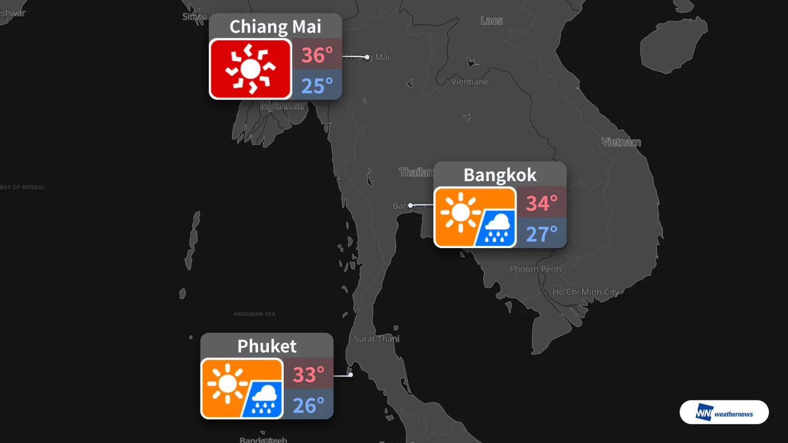 Météo de demain, 24 octobre : pluie à Phuket, forte chaleur à Chiang Mai