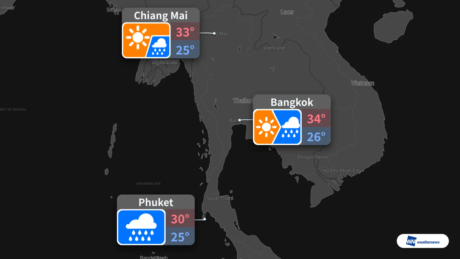 Taya ng panahon bukas: 52 mm na ulan sa Phuket; uulan sa Bangkok sa alas-3 ng hapon