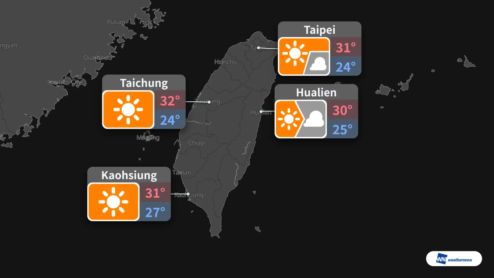 Mañana, 4 de octubre: cielo parcialmente nublado en Taipéi y de soleado a nublado en Hualien