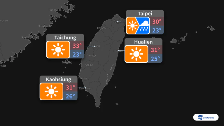 Besok, 21 Oktober: Taipei cerah lalu hujan; Taichung, Kaohsiung, dan Hualien cerah