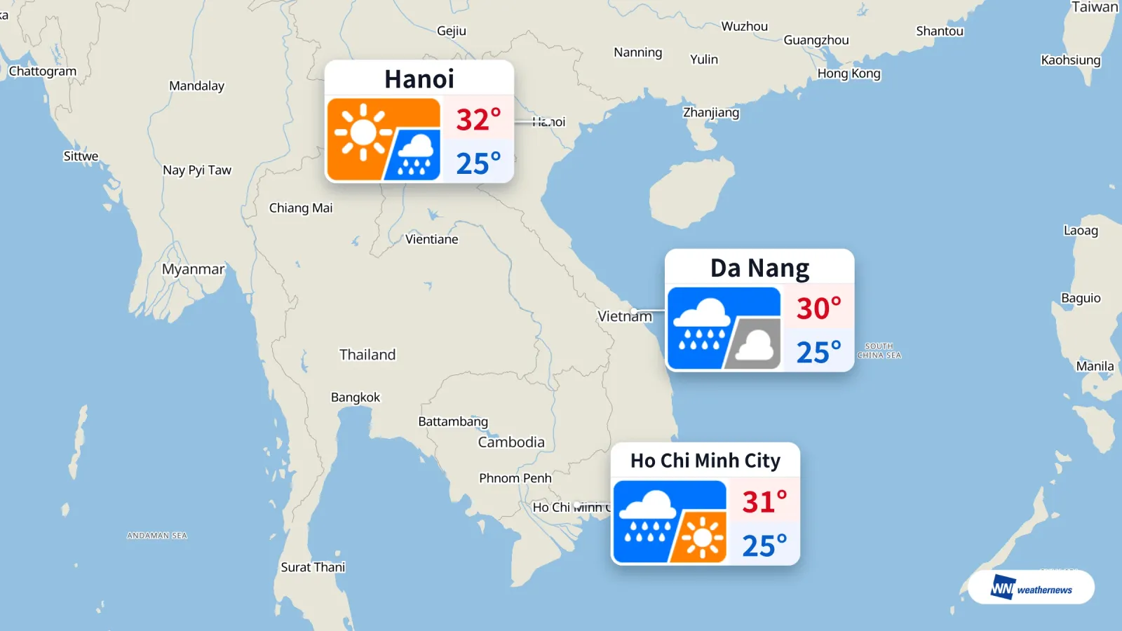 Météo de demain, 13/9 : pluie à Hô Chi Minh-Ville et Đà Nẵng, soleil à Hanoï