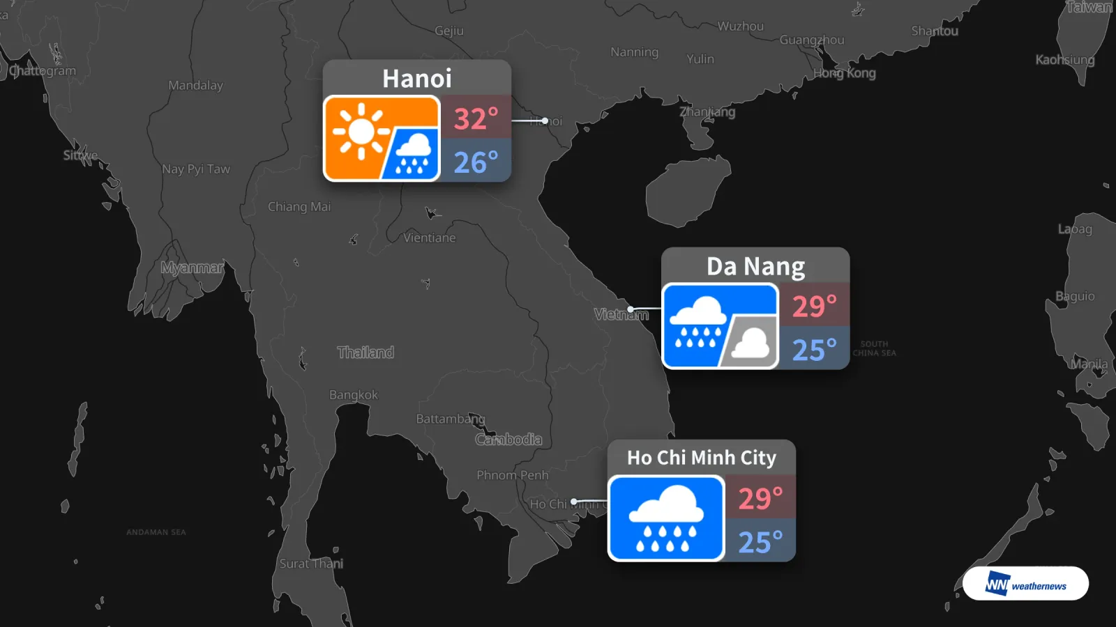 明天23/9天氣預報：胡志明市有雨，河內晴朗