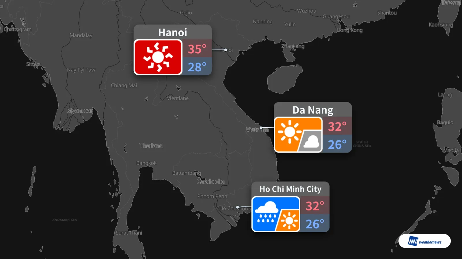 พยากรณ์อากาศพรุ่งนี้ 28/9 ที่ฮานอย นครโฮจิมินห์ และดานัง