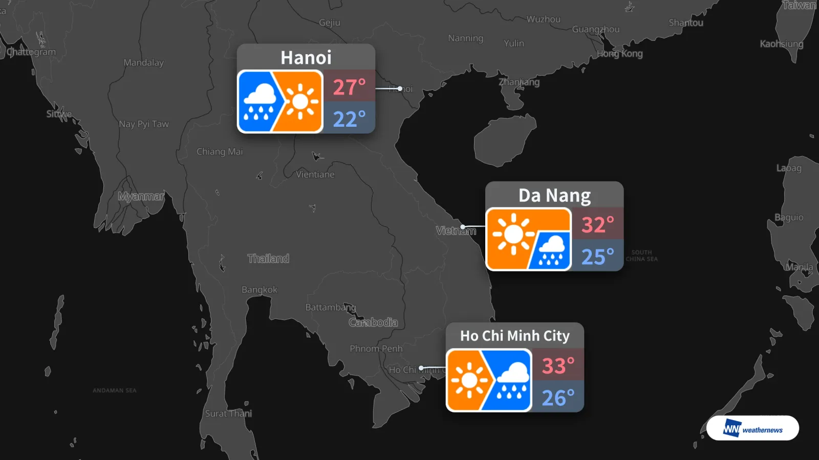 Prakiraan cuaca besok, 5/10: HCMC cerah lalu hujan, Hanoi hujan, Da Nang hujan pada malam hari