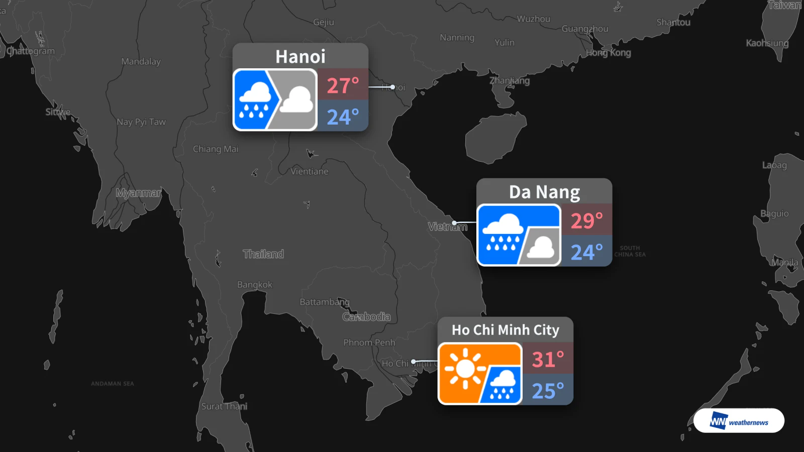 Météo demain 10/10 : de la pluie à Ho Chi Minh-Ville, Hanoï et Đà Nẵng