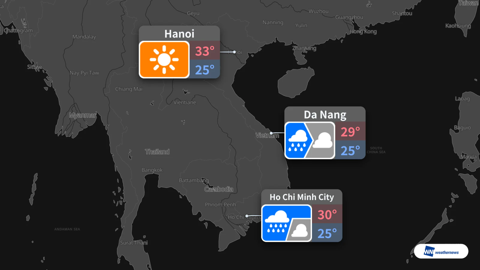 Esok, 13/10: Hujan di Ho Chi Minh City, Da Nang hujan sebelum berawan, Hanoi cerah