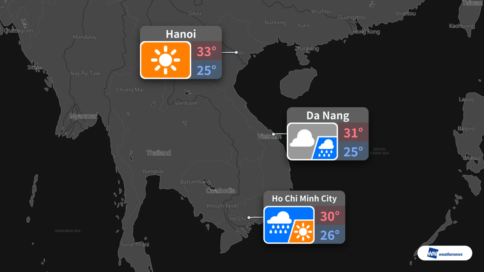 Cuaca esok, 19/10: Hujan di Ho Chi Minh City, Hanoi cerah
