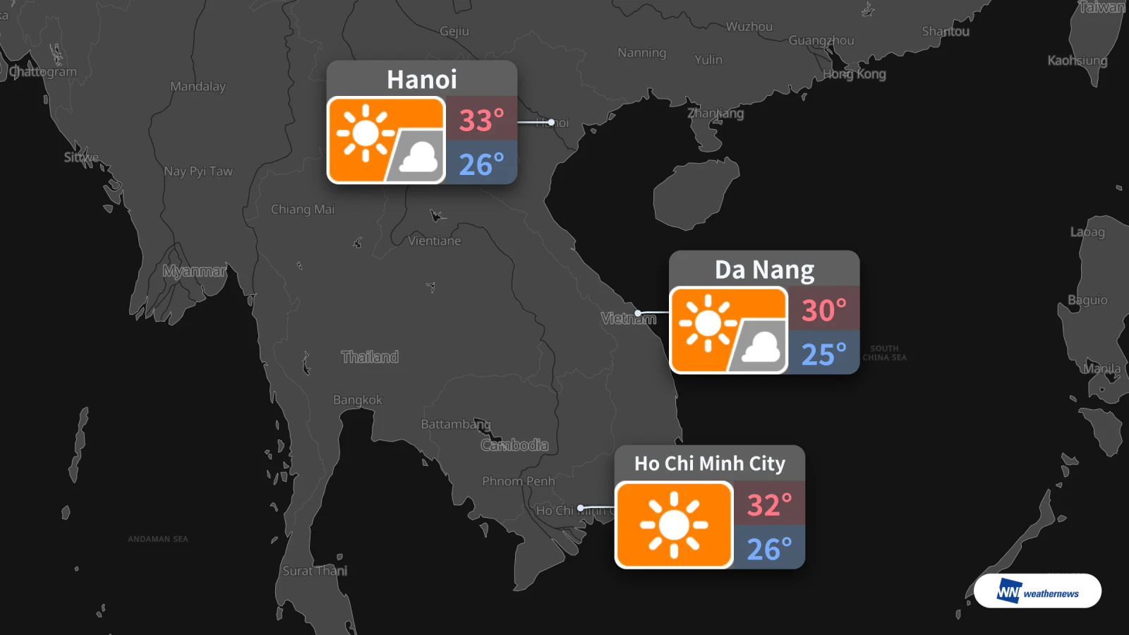 Panahon bukas, 26/10: maaraw sa Ho Chi Minh City, Hanoi at Da Nang