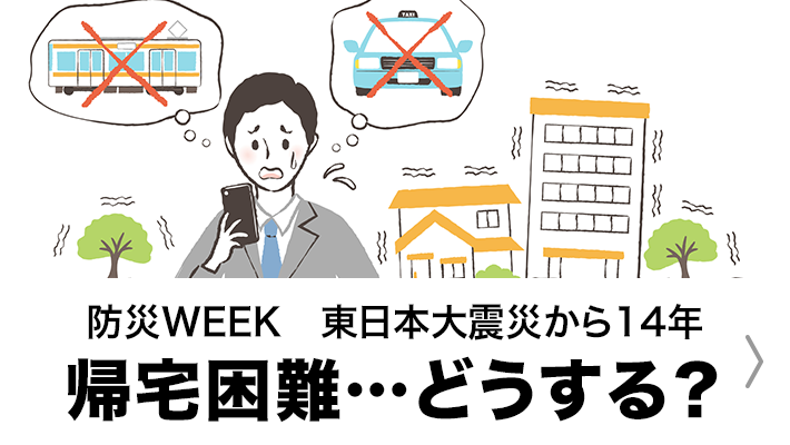 会社や学校から公共交通機関や車での帰宅が困難となった場合、どうしますか？