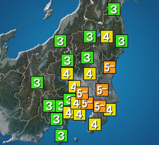実際に観測された震度(2026年8月23日 2時00分の地震)