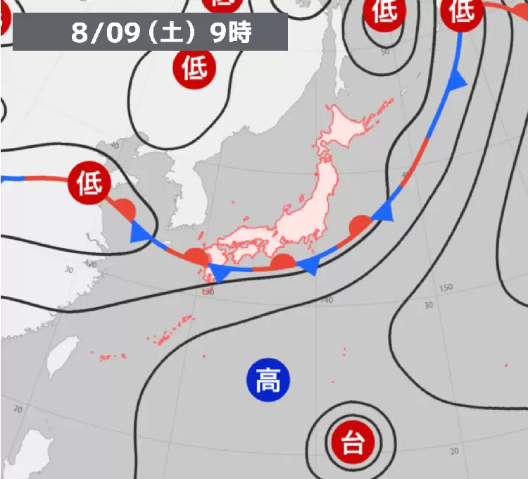 過去の天気図【2025年8月9日】 - ウェザーニュース