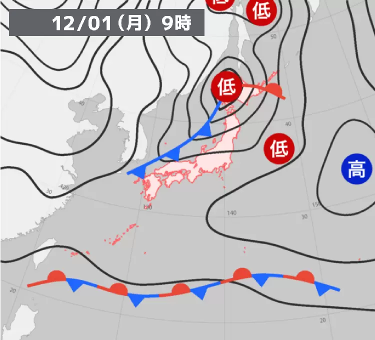 過去の天気図【2025年12月1日】 - ウェザーニュース