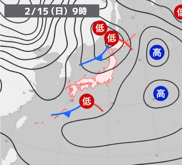 過去の天気図【2026年2月15日】 - ウェザーニュース