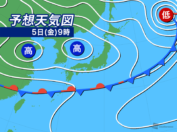 今日4月5日(金)の天気予報 関東や西日本太平洋側の所々で雨 北日本は