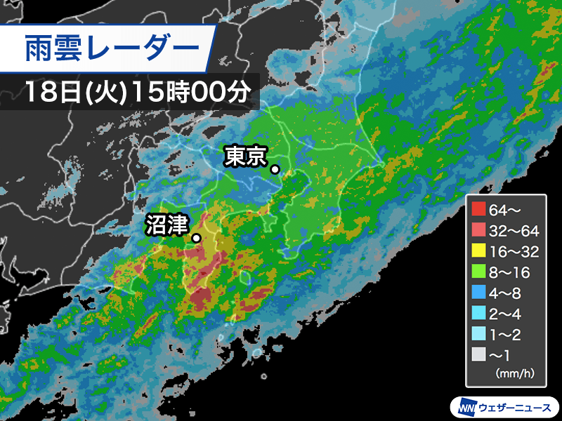 東京都心など関東各地で断続的に強い雨 静岡では200mm超の大雨に