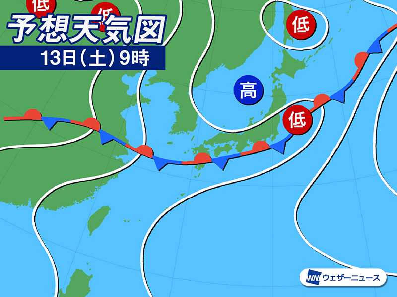 明日7月13日(土)の天気予報 三連休初日は西日本や東日本で雨の可能性