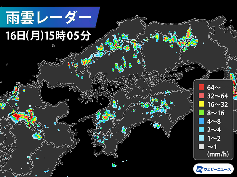 中部以西の広範囲でゲリラ雷雨に 巨大な雨柱も発生 - ウェザーニュース