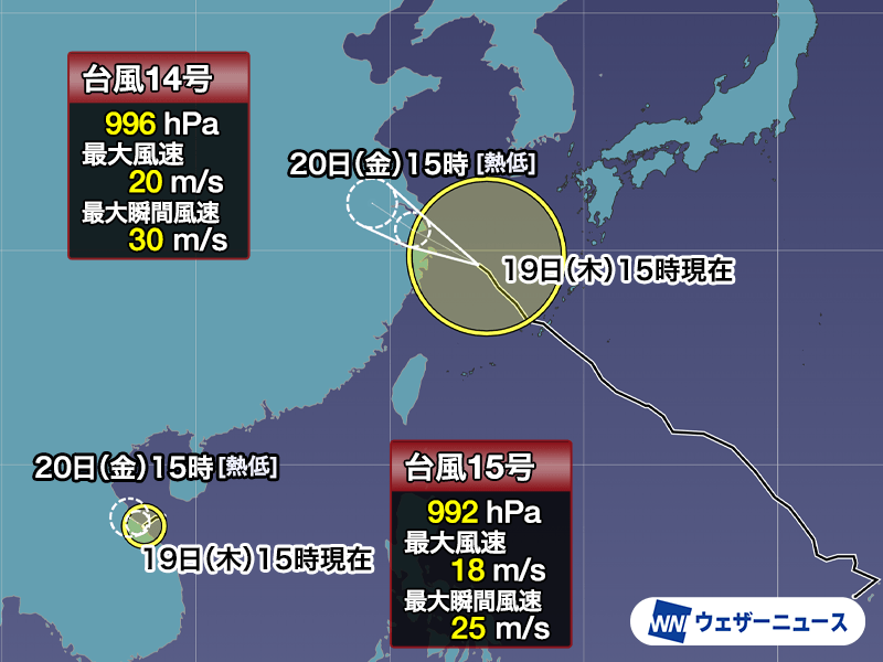 台風14号(プラサン) 低気圧に変わった後、秋雨前線の活動に関与か