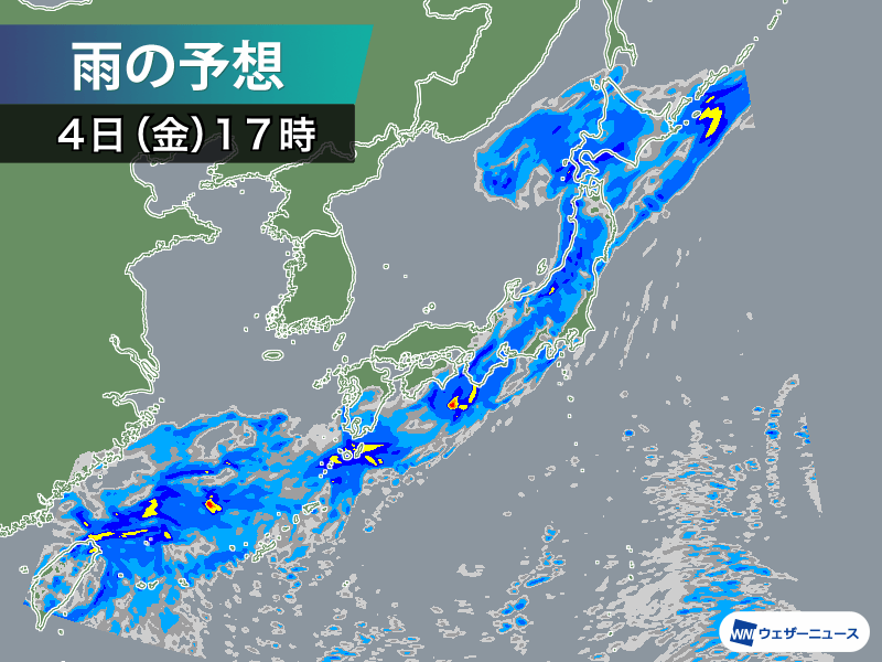 北陸や東海を中心に雨が強まる 夜にかけても激しい雨のおそれ