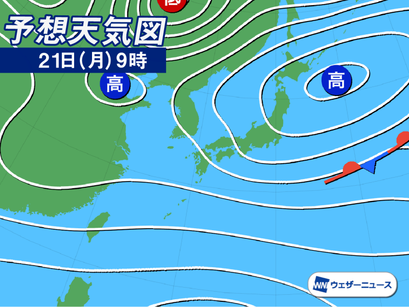 明日10月21日(月)の天気予報 広い範囲で日差し届く 九州太平洋側