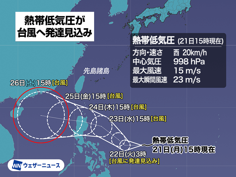 12時間以内に台風発生の可能性 フィリピンの東で熱帯低気圧が発達