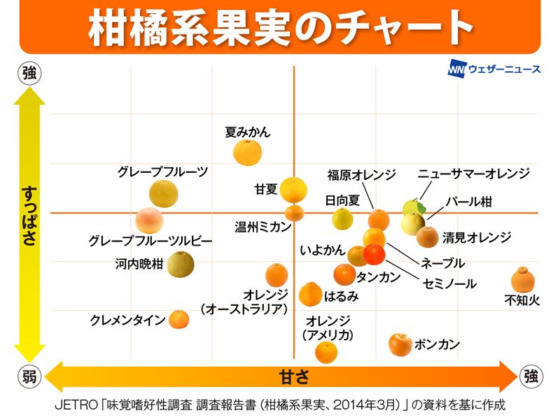 甘さやすっぱさ、ひと目で好みがわかる “柑橘系果実チャート