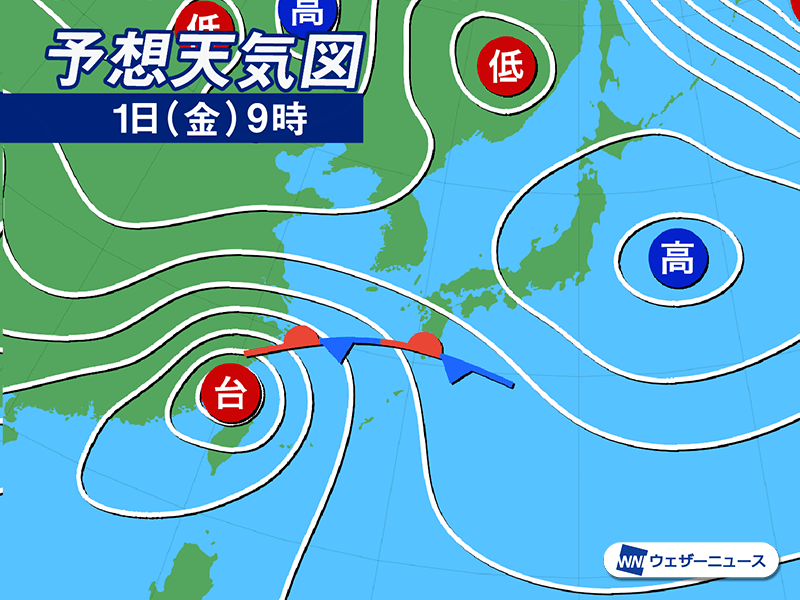 10年天気図: 明日の天気がひと目でわかる 10日 変わりやすい天気 あちらこちらで雨や雷雨 東北～東海を