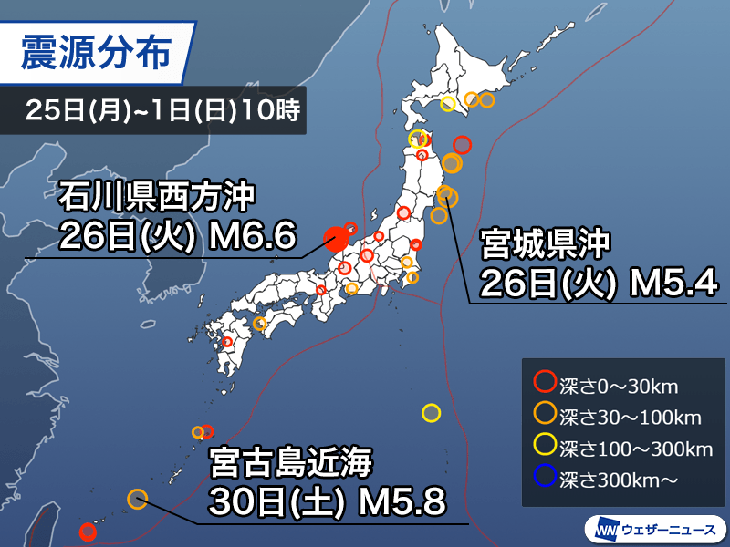 週刊地震情報 2024.12.1 石川県西方沖でM6.6 能登半島地震の活動