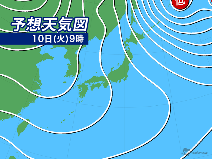 今日12月10日(火)の天気予報 関東など太平洋側は冬晴れ 日本海側は雨雪