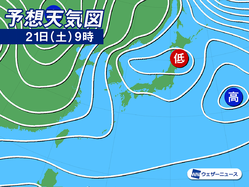 明日12月21日(土)の天気予報 関東や東海で傘の出番 日本海側は強い雪や