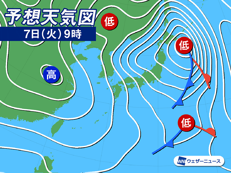 明日1月7日(火)の天気予報 日本海側は雪や雨の強まりに注意 太平洋側は