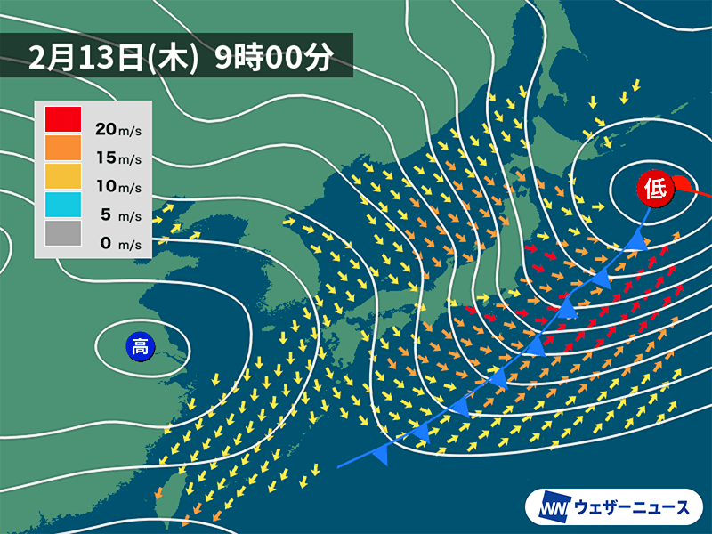 広範囲で強風 日本海側は雪や雨伴い荒れた天気に 暴風雪に警戒