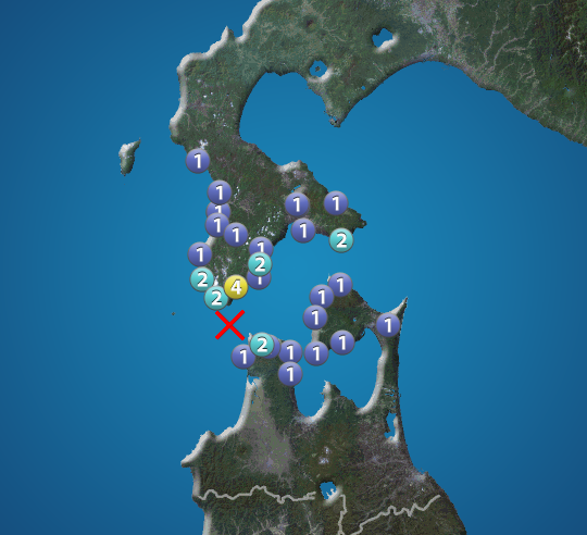 津軽海峡でM4.1の地震 北海道福島町で震度4 津波の心配なし - ウェザー