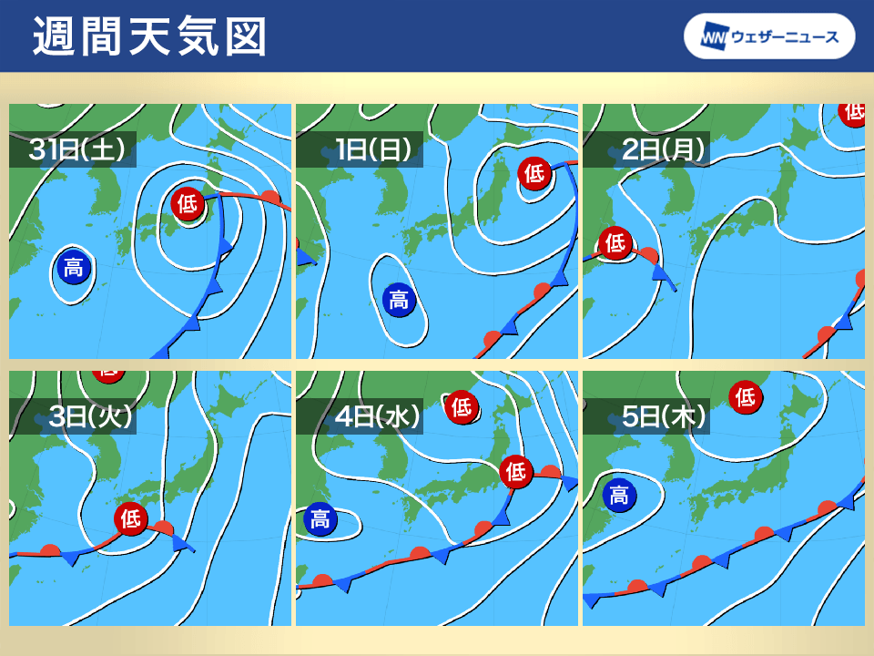 週間天気予報 週末は不安定な空 来週中頃は低気圧で天気崩れる